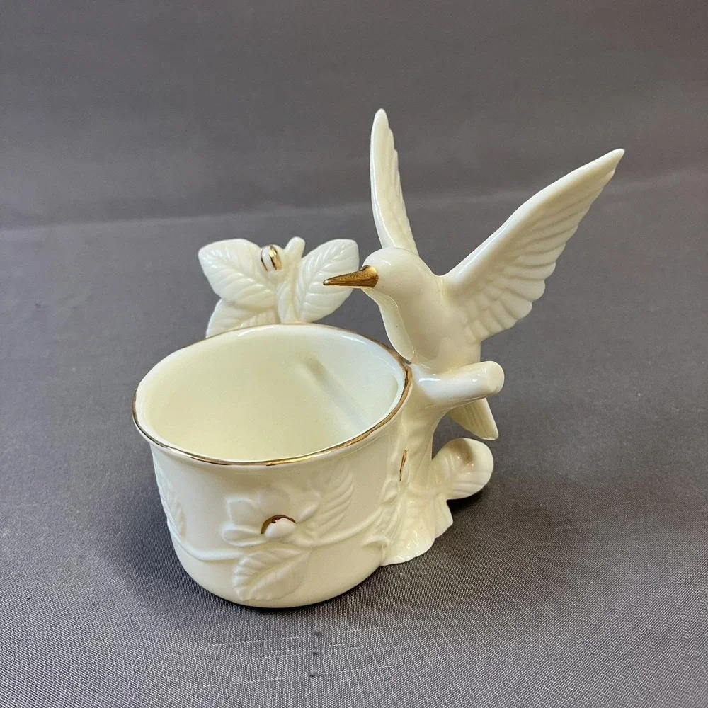 Vintage 1988 George Good Candle Holder / Hummingbird / Porcelain / White &‎ Gold